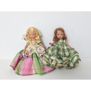 Vintage Nancy Ann Storybook Dolls pair green pink